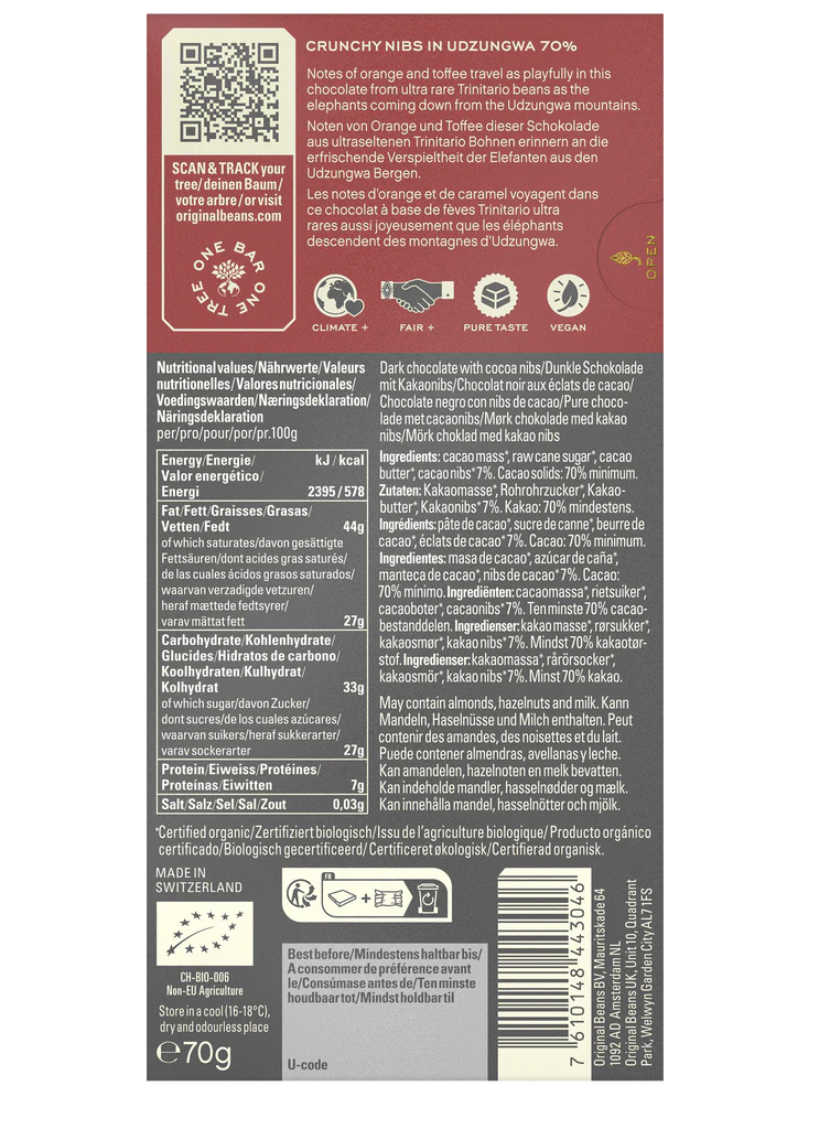Tableta Udzungwa 70% con nibs